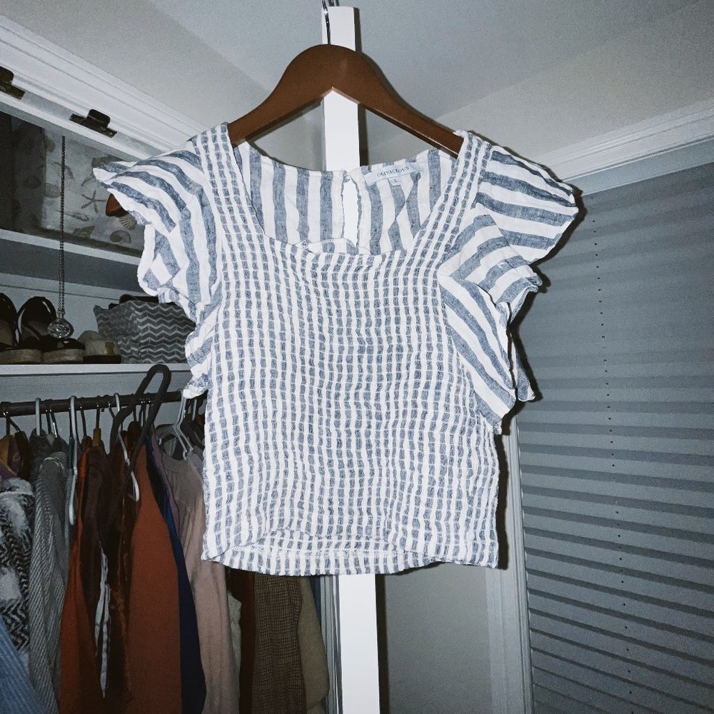 Olivaceous Gray & White Tube Ruffle Top